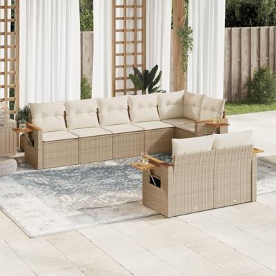 8-delige Loungeset met kussens poly rattan beige