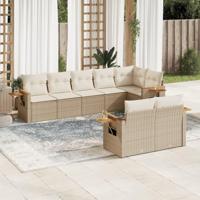 8-delige Loungeset met kussens poly rattan beige - thumbnail
