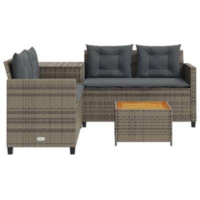 Tuinbank met tafel en kussens L-vormig poly rattan grijs