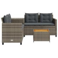 Tuinbank met tafel en kussens L-vormig poly rattan grijs - thumbnail