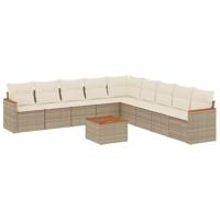 9-delige Loungeset met kussens poly rattan beige - thumbnail