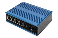 DIGITUS PoE netwerkswitch - 5-poorts Fast Ethernet - 4x RJ45 + 1x SFP-poort - Unmanaged - 10/100 Mbps - DIN Rail & wandmontage - IP40 - Industriële serie - Blauw - thumbnail
