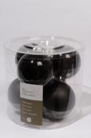 6 kerstballen zwart glans-mat 80 mm KSD - Ksd - thumbnail
