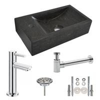 Fonteinset Natura Rechthoek Links 40x22x10cm Hardsteen Antraciet Chroom Toiletkraan Sifon Plug Bevestigingsset - thumbnail