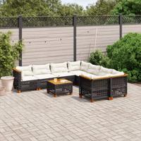9-delige Loungeset met kussens poly rattan zwart - thumbnail
