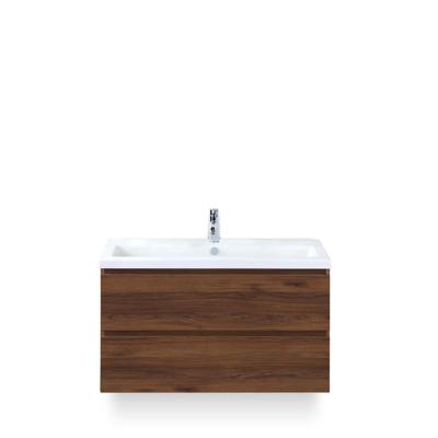 Vogue Badmeubelset 100 cm - Greeplijst in kleur - Walnoot - Keramische Wastafel Wit 1 kraangat