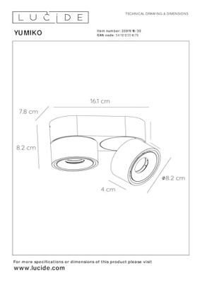 Lucide YUMIKO - Plafondspot - LED Dimb. - 2x10W 2700K - Zwart