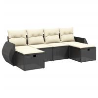 6-delige Loungeset met kussens poly rattan zwart - thumbnail