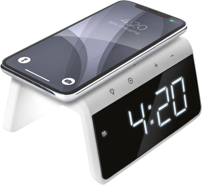Digitale Wekker Met Draadloze Oplader - Wake up Light - Nachtlampje - Qi Lader - Wit (HCG019QI-WA)