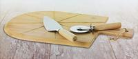 Excellent Houseware 3-delige pizzasnijset 43x30 cm bamboe - thumbnail