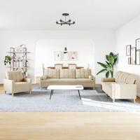 3-delige Loungeset met sierkussens stof crèmekleurig - thumbnail