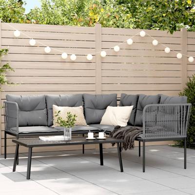 Loungeset met kussens staal en textileen zwart - thumbnail
