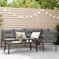 Loungeset met kussens staal en textileen zwart - thumbnail