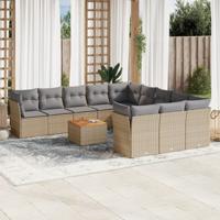 12-delige Loungeset met kussens poly rattan beige - thumbnail