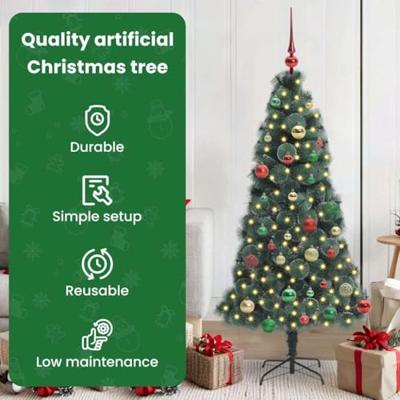 VidaXL Kunstmatige voorverlichte kerstboom met ballen set groen 150 cm