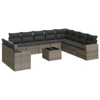 10-delige Loungeset met kussens poly rattan grijs - thumbnail