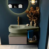 MONDIAZ RIVA 100cm badmeubel onderkast / planchet kleur Smoke met 1 lade. Wastafel DULCET links 1 kraangat kleur Army. - thumbnail