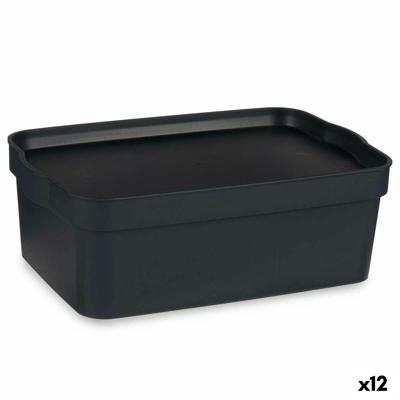 Opbergbak met Deksel Kipit Antraciet Plastic 6 L (12 Stuks)