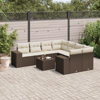 9-delige Loungeset met kussens poly rattan bruin - thumbnail