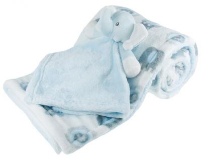 Soft Touch deken met knuffel olifant 70 x 100 cm wit/blauw Soft Touch deken met knuffel olifant 70 x 100 cm wit/blauw