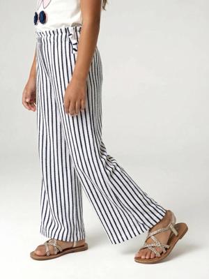 Wijde gestreepte legging van gebreide sweater blauw, gestreept