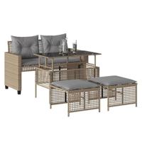 4-delige Loungeset met kussens poly rattan en glas beige - thumbnail