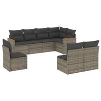 8-delige Loungeset met kussens poly rattan grijs - thumbnail