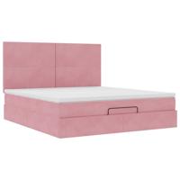 Ottoman bed met matrassen 90x190cm fluweel roze - thumbnail