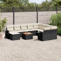 11-delige Loungeset met kussens poly rattan zwart - thumbnail