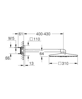 Grohe Regendoucheset Rainshower SmartActive Cube 31 cm met Wandarm Hard Graphite Geborsteld