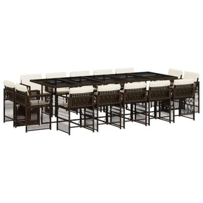 15-delige Tuinset met kussens poly rattan bruin
