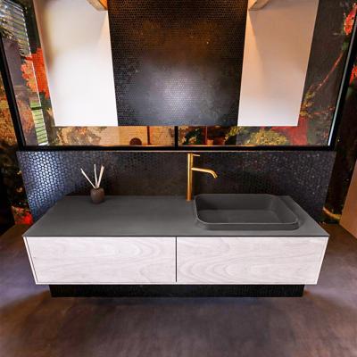 Badkamermeubelset Mondiaz Erin 150 cm met 2 Lades met RIDGE Wastafel Rechts Dark grey met 1 kraangat Greeploos Mat Underlayment