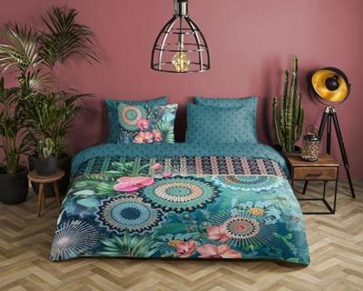 HIP Dekbedovertrek "mandala&apos;s en bloemen" - Petrol - (200x200/220 cm) - Katoen Satijn