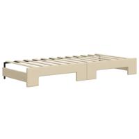 Slaapbank met onderschuifbed en matrassen 100x200 cm stof crème - thumbnail