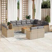 13-delige Loungeset met kussens poly rattan beige - thumbnail