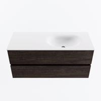 MONDIAZ VICA 110cm badmeubel onderkast Dark Brown 2 lades. Wastafel MOON rechts zonder kraangat, kleur Talc. - thumbnail