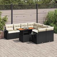 9-delige Loungeset met kussens poly rattan zwart - thumbnail