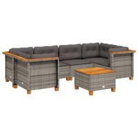 7-delige Loungeset met kussens poly rattan grijs - thumbnail