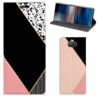Sony Xperia 10 Stand Case Zwart Roze Vormen - thumbnail