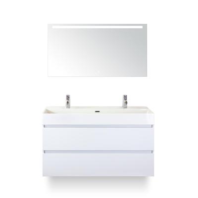 Maxx XL Badmeubelset 120 cm - Wit Hoogglans - Wastafel Kube Enkel 2 kraangaten - met Sence Spiegel