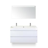 Maxx XL Badmeubelset 120 cm - Wit Hoogglans - Wastafel Kube Enkel 2 kraangaten - met Sence Spiegel - thumbnail