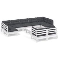 10-delige Loungeset met kussens massief grenenhout wit - thumbnail