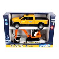 Bruder 02546 Ram 2500 Power Wagen Rental Service met Aanhangwagen + Minibagger - thumbnail