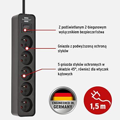 Brennenstuhl Ecolor stekkerdoos | 5-voudig | Zwart | 1,5m H05VV-F 3G1,5 | FR/BE - 1153254000 Brennenstuhl Ecolor stekkerdoos | 5-voudig | Zwart | 1,5m H05VV-F 3G1,5 | FR/BE - 1153254000