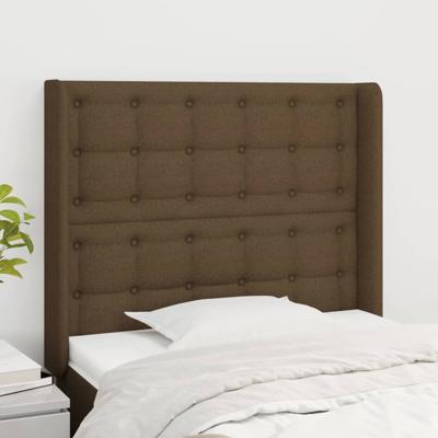 Hoofdbord met randen 147x16x118/128 cm stof donkerbruin