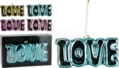 Kerstornament Love Glas 7cm Assorti 1st