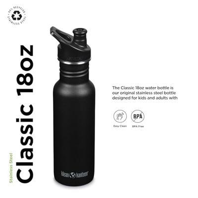 Klean Kanteen classic narrow drinkfles met sportcap - 532ml - rvs - zwart Klean Kanteen classic narrow drinkfles met sportcap - 532ml - rvs - zwart