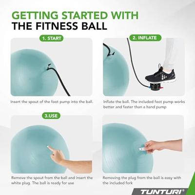 Tunturi Anti Burst Fitness bal met Pomp | Yoga bal 75 cm | 220 kg gebruikersgewicht | Incl Trainingsapp | Petrol - thumbnail