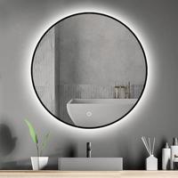 Loxa - Ronde Badkamerspiegel Ilona met Led 50cm - Zwarte omlijsting - Dimbaar - Condensvrij vlak- Duurzame kwaliteit - Eenvoudige installatie - thumbnail