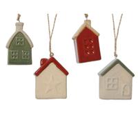 Decoris Kersthanger huisje porselein 3x5,7x7,2cm - thumbnail